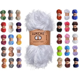 Lukche Eyelash Fun Fur Yarn Premium 100% Polyester 164 Yds (150 Mt), 3.53 Oz (100 Gr) Colorful Crochet Yarn Dıy Hand Knitting. (Optical White, 1 Skein)