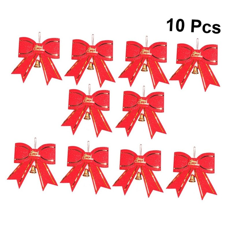Levemolo 10pcs Christmas Bell Ornaments Large Bowknot Design Xmas Tree
