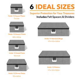 SpaceAid China Storage Containers 6 Pack, Stackable Hard Shell Quilted Cases with Soft Plate Separators, Moving Supplies Packing Boxes for Dishes, Plates, Platters, Mugs, Cups (Grey)