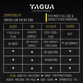 TAGUA GUNLEATHER Sidecar-DCH Gun Holster - Universal Leather IWB Holster/OWB Right Hand - Fits Glock 17 19 23 32 29 30 36 | SIG P229 | S&W M&P Compact | Taurus G3 | Fits Most Full Size Handguns