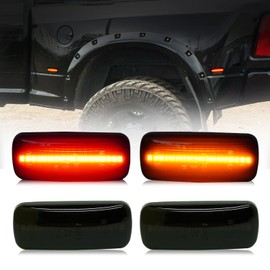 D-Lumina LED Side Marker Lights Assembly Amber ＆ Red Compatible with 2010-2017 Dodge Ram 2500 3500 Dual Bed Fender Side Markers, Smoked Lens Front Rear Side Marker Lamp, Pack of 4
