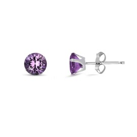 3MM Classic Brilliant Round Cut Cubic Zirconia (CZ) Sterling Silver Solitaire Stud Earrings/Ear Studs for Women Ladies Girls - Birthstone Earrings - AMETHYST PURPLE. 3-AMET