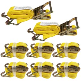 KODIAK STRAPS Ratchet Straps 2" x 15' x 5000 lbs Cargo Tie Down Straps with J Hooks for Trucks and Trailers [Short Handle] (8)