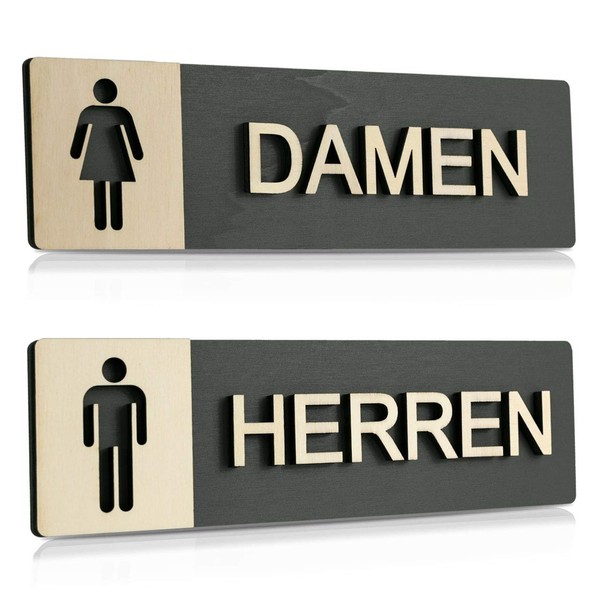 Toilet Sign Real Wood Anthracite Wood Elegant Pictograms Toilet Signs