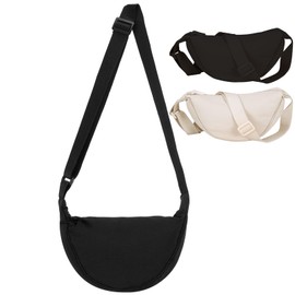 Firtink 2 Pack Crescent Bag for Women Men, Nylon Crescent Bags Dumpling Bag Hobos Crossbody Bags Purse with Adjustable Strap(Beige)