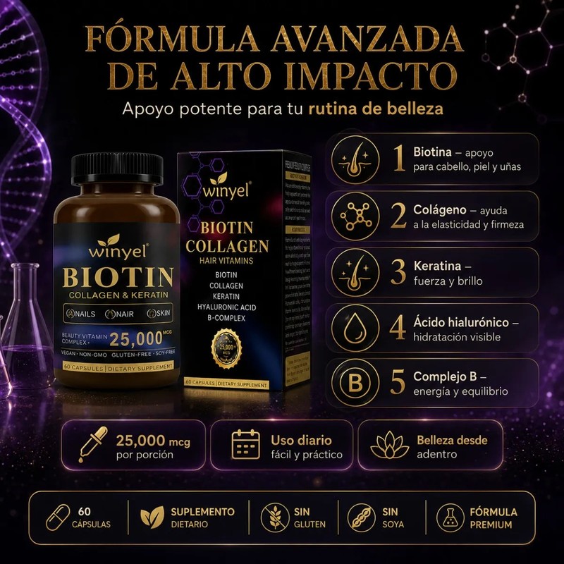Biotina Winyel Para Cabello Piel Uñas 60 Cápsulas