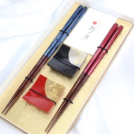 Wakasa Lacquerware Couple Chopsticks with Coloring Maki-e Chopsticks Rest in Presentation Box Gift Set