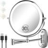 30X/1X Wall Mounted Lighted Makeup Mirror, 8'' Double Sided Rechargeable