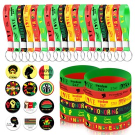 72 Pcs Juneteenth Decorations Party Favors Set Includes 24 Silicone Wristband 24 Rubber Keychains 24 1inch Buttons Badge,African American Themed Juneteenth Day Themed Party Decoration Supplies