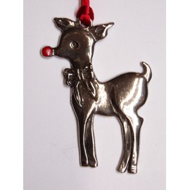 Pewter Rudolph Christmas Ornament~Fine Pewter~Made in USA.Tree Decoration, Hanging Ornament, Handcrafted Pewter, Home Holiday Decoration. Wildlife.Gift.