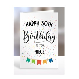 30th birthday card for niece, gifts for girl, girls, her, female, presents for women, from auntie, aunt, uncle, step, bonus, 30 years old, Happy to you, A5-163e_30