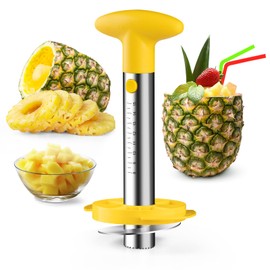 ZAFNAH Pineapple Corer and Slicer Tool, Pineapple Cutter and Corer, Stainless Steel Pineapple Peeler, Easy Pineapple core remover decorer, Eye Removal Tool, Pelador De Piña (yellow with measure marks)