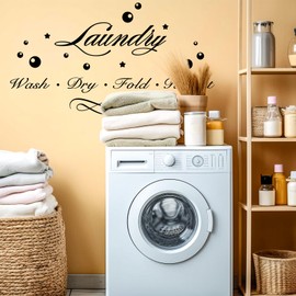 Laundry Room Decals Laundry Bubble Quote Sticker Laundry Room Wash Dry Fold Repeat Wall Decor Decal Laundry Signs Vinyl Decals Peel and Stick for Home Washing Machine Dryer (Style-2)