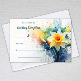 Daffodil Wedding Reception Invitations with Envelopes Welsh Yellow Flower: Floral Watercolour Daffodil Wedding Reception Invites (Pack of 20 with Envelopes)