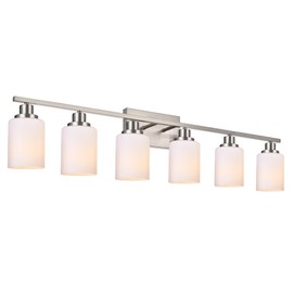 Wanluce 6-Light Bathroom Vanity Light Brushed Nickel Bathroom Lighting Fixtures over Mirror with Opal White Glass Nickel Vanity Lights for Bathroom Modern Vanity Lighting Fixtures Bathroom Wall Sconce