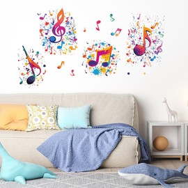PLIGREAT 2 Sheets Colorful Music Notes Wall Stickers Ink Splash Music Notes Wall Decals Removable Vinyl Peel and Stick Wall Decors for Nursery Bedroom Playroom Music Studio Classroom Wall Decoration