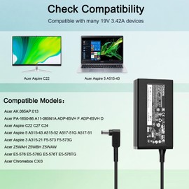 65 W Power Supply Charger for Acer Aspire C22 C27 C24 Aspire 5 A515-43 A515-52 A517-51G A517-51 Aspire 3 A315-21 F5-573 F5-573G Acer E5-576 E5-576 G E5-5 G 76T E5-576TG Aspire 5 3 Charger A11-065N1A