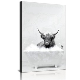 QPLGTU Bathroom House Background Wall Decoration Poster, Black and White Highland Livestock Animal Decoration Photos Wallpaper, Funny Animal Print Poster, Frameless (Bath Cow, 30 x 40 cm)
