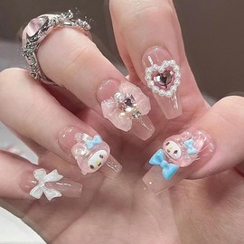 AAGWW Nail Art Tool Set, Nail Tip, Long Nail, Very Short, False Nail, Coming of Age Ceremony, Matte, False Nail, Nail Tip, Cute, Beautiful Armor Supplies, Studio Glue Design (Color: Cute Anime,