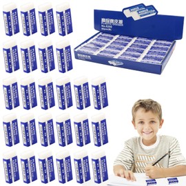 Erasers, Pack of 40 Plastic Mini White Text Erasers, Eraser 2B, Eraser for Pencils and Coloured Pencils, Suitable for School, Sketches, Paintings, Arts