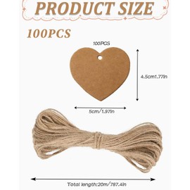 KGDUYC Pack of 100 Heart Kraft Paper Tags, Gift Tags, Wedding Heart Tags with String, Gift Tags, Party Birthday Valentine's Day Christmas Kraft Paper Tags