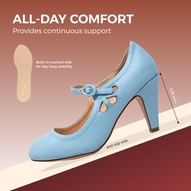 Chase & Chloe Women's Round Toe Pierced Mid Heel Mary Jane Style Dress Pumps