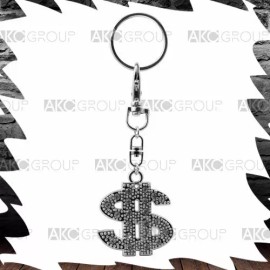 1 x Die Cast Zinc Crystal Studded Dollar Keychain Key Ring For Sparkle Bling