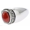 jkc Red Agate Ruby Simulated Stone Cz Accented Stainless Steel