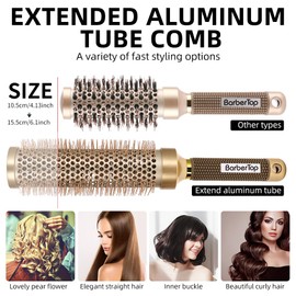 4-Piece Round Hair Brush For Blow Drying, Blow Drying & Styling Roller Brush for Blow Drying, for Women, Volume & Shine, Brown, Hair Brush for Thick Hair
