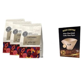 Sirius Coffee Colombia, Roasted Ground Filter Coffee, Set of 3+Coffee Filter Papers 40 PCS, Size 1x4 (Gift Set)