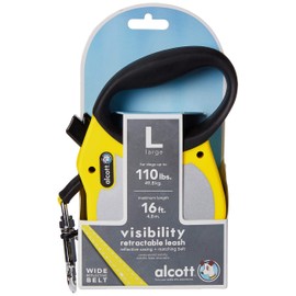 Alcott Visibility Retractable Reflective Belt Leash, 16' Long, Small for Dogs Up to 45 lbs, Neon Orange with Reflective Accents