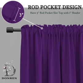 DONREN Royal Purple Small Window Room Darkening Curtain Valances - Thermal Insulated Window Treatment Rod Pocket Tier Curtains (30 by 24 Inch,2 Panels)