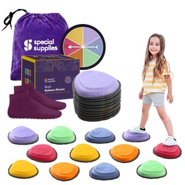 Special Supplies Rock Shaped Stepping Stones for Kids Indoor and Outdoor Balance Blocks Promote Coordination, Balance, Strength Child Safe Rubber, Non-Slip Edging (Multi-Color, 12)