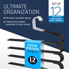 Multi Pants Hangers Space Saving- 4 Tier Space Saving Hangers- Metal Hangers for Pants and Skirt Hangers- Non Slip Hangers for Pants Organizer, Jean Hangers (12)
