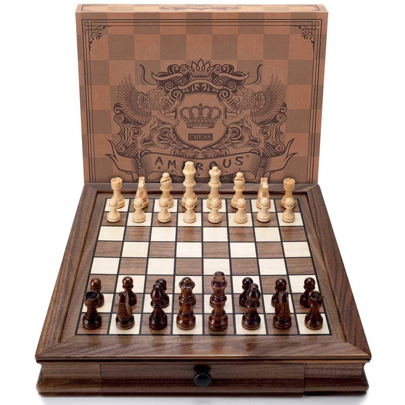 AMEROUS Magnetic Wooden Chess Set, 12.8" x 12.8" Walnut Chess