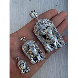 HarlemBling Solid 925 Sterling Silver Iced Out Jesus Piece Pendant - Men's - Great For Any Chain! (Small (1"))