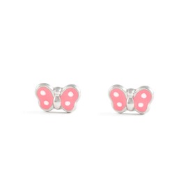 Mondepetit Pink Enamel Butterfly Earrings 925 Sterling Silver Shiny Gift Box, Sterling Silver