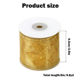 Gold Ribbon, Gold Organza Ribbon, Organza Ribbon Snowflake Wired Sheer Glitter Ribbon with Spool for Christmas Decoration, Gift Wrapping, Party Decoration (Gold, 9m)