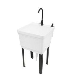 Freestanding Plastic Utility Sink Laundry Tub Laundry Sink with Faucet White