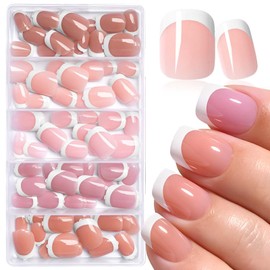 LoveOurHome 150pc White French Tips Press on Nails Short Square Fake Nails with Glue Tabs, Extra Short Nails Press ons Nail Square French Glue on Nails XS Acrylic Nails Nude Gel Artificial Fingernail
