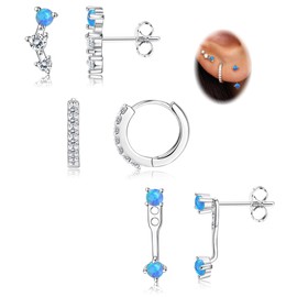 Sanfenly 3 Pairs Sterling Silver Stud Hoop Earrings Set for Women Teen 925 Sterling Silver Cartilage Earrings Stud Earring Huggie Earrings Set