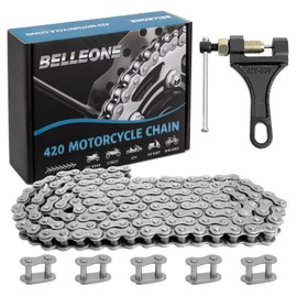 Belleone 420 Roller Chain 140 Links with 5 Free Connecting Links and Chain Breaker, Drive Chain Compatible with 50cc 70cc 90cc, for Mini Bike, Go-Kart, Scooter, Motorcycle, ATV and Other Machinery