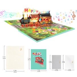 GREETING ART 3D Musical Birthday Pop Up Card,Happy Birthday Train Card,3D Pop Up Birthday Card,Light and Music Happy Birthday Card for Kids,Women, Men