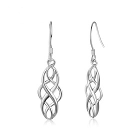 Epoch World Women's Earrings 925 Sterling Silver Celtic Knot Drop Earrings with Jewellery Gift Box, Silver, No Gemstone