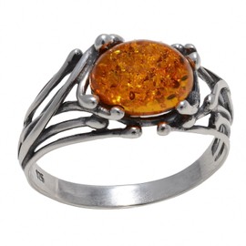 Sterling Silver and Baltic Honey Amber Ring Willow Size: 7