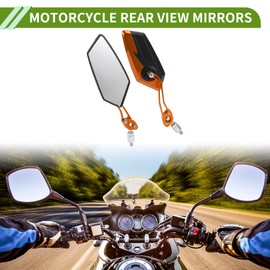 HOPESPANNER Universal Motorcycle Rear View Mirrors Adjustable Side Rearview Mirror Aluminum Alloy Plastic 1 Set Black Orange M8/M10 Polygonal Shape