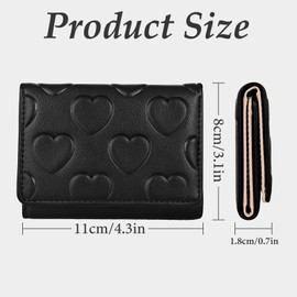 WisePoint Women Purses with Heart-Shaped Pendant, PU Leather Card Holder Purse Small Purses for Women, Cute Ladies Purses for Shopping, Dating, Travel, black, Minimalist