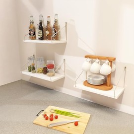 Wonder Comfort 3-Piece Wall Mounted Shelves, 3 Different Lengths Floating Hanging-Shelf with Sturdy Metal Brackets for Bedroom, Living Room, Laundry Room, Kitchen and Corridors, White