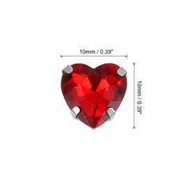 sourcing map 20Pcs Heart Sew on Rhinestone, 10x10mm Heart Crystal Glass Rhinestones Metal Flat Back Gems with Silver Prongs Setting for Crafts, DIY Jewelry, Clothes (Bright Red)