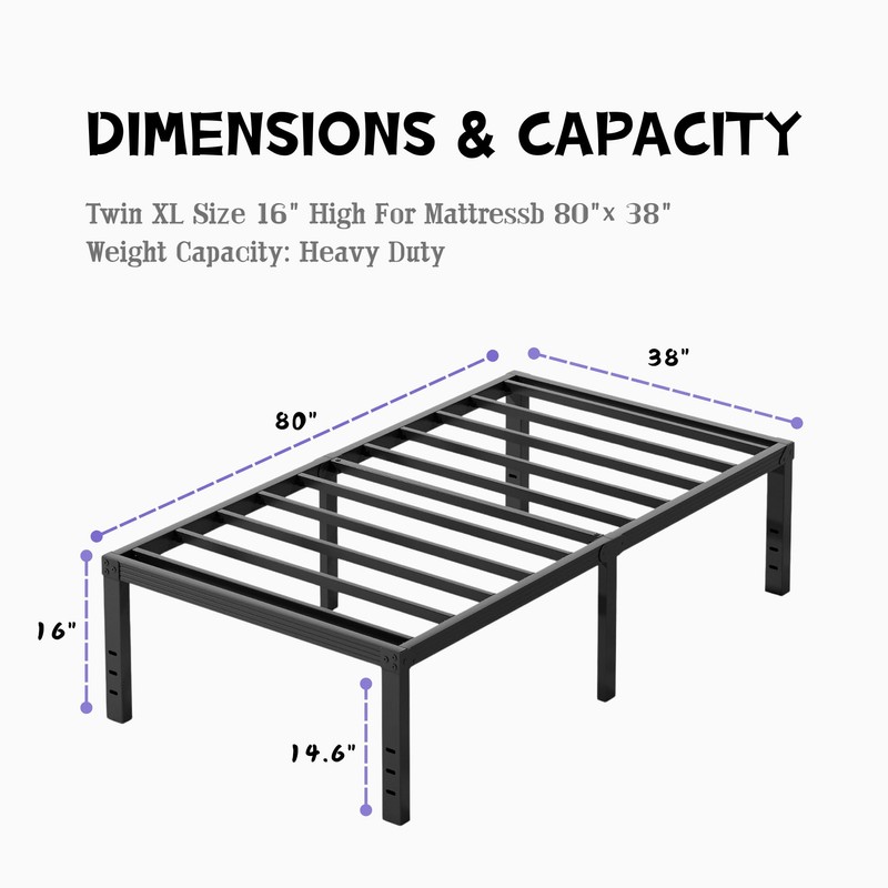 Furnitui 16 Inch High Metal Twin XL Bed Frames, Platform